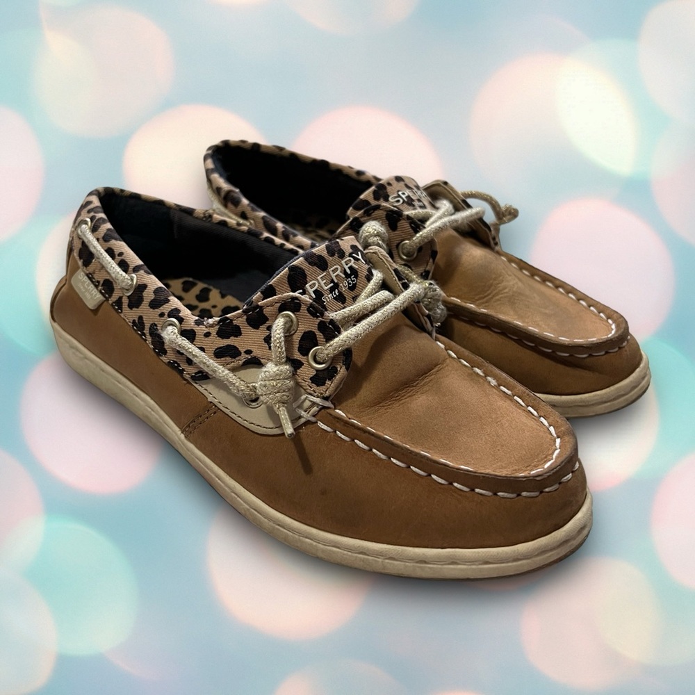 Sperry Coastfish Girl’s Leopard Print Boat Shoes Loafers Size 2.5